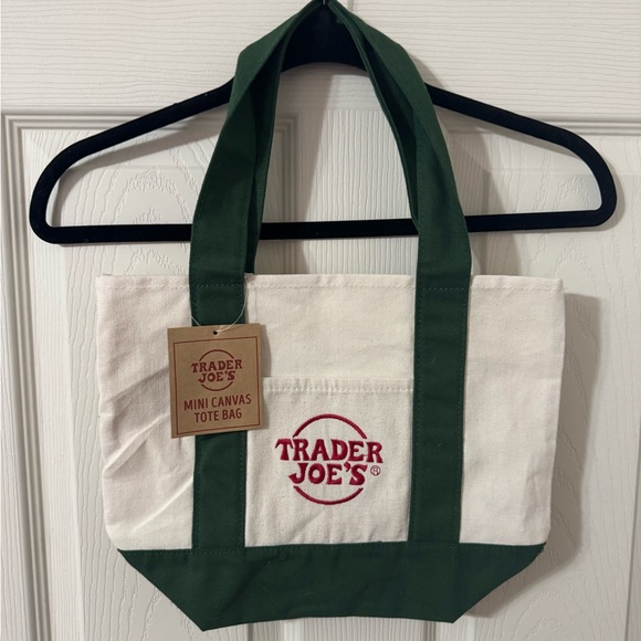 Trader Joe'S Handbags - Trader Joe's Green and White Mini Canvas Tote Bag NEW!!